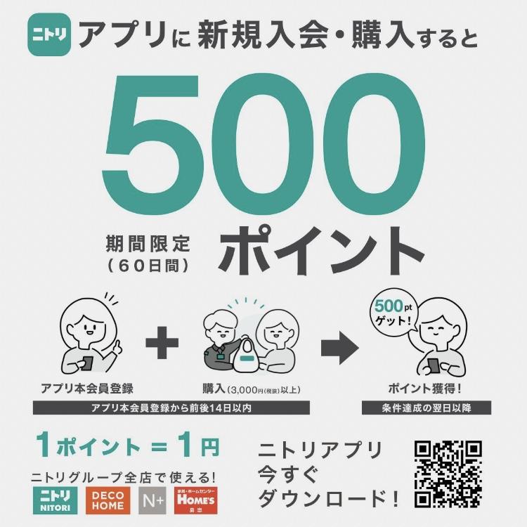 ニトリアプリに新規入会・購入で500ポイント！